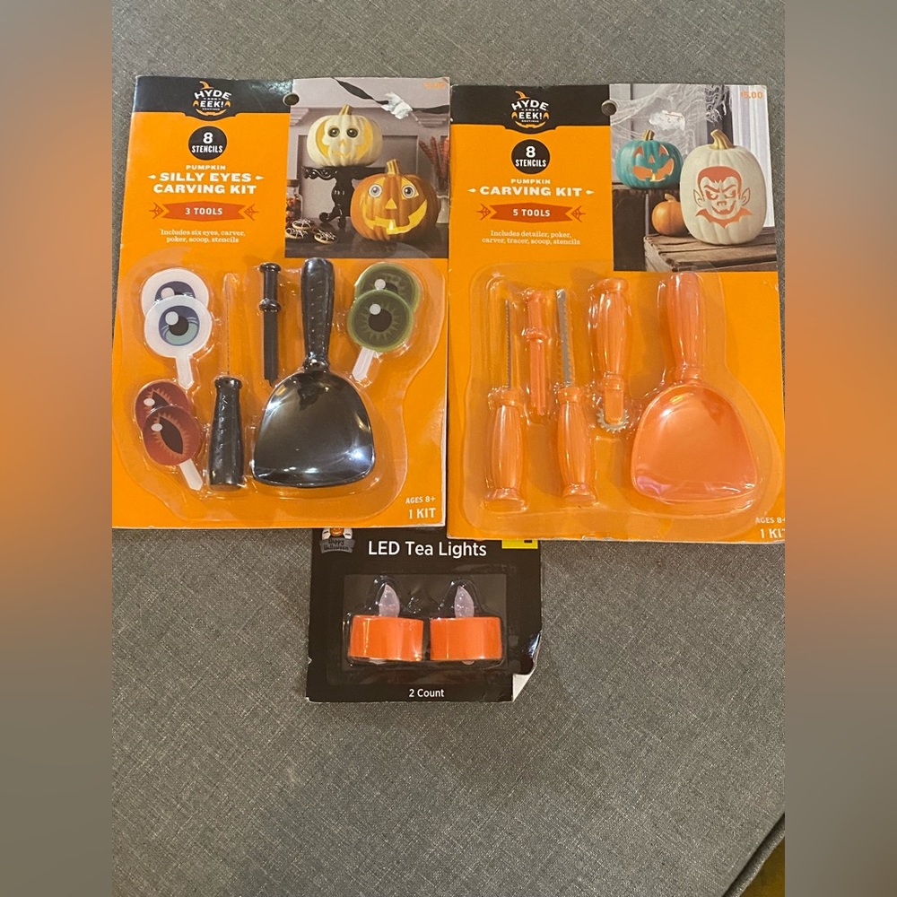 Pumpkin Carving Kit Bundle – 2 Tool Sets + LED Tea Lights – Halloween Fun